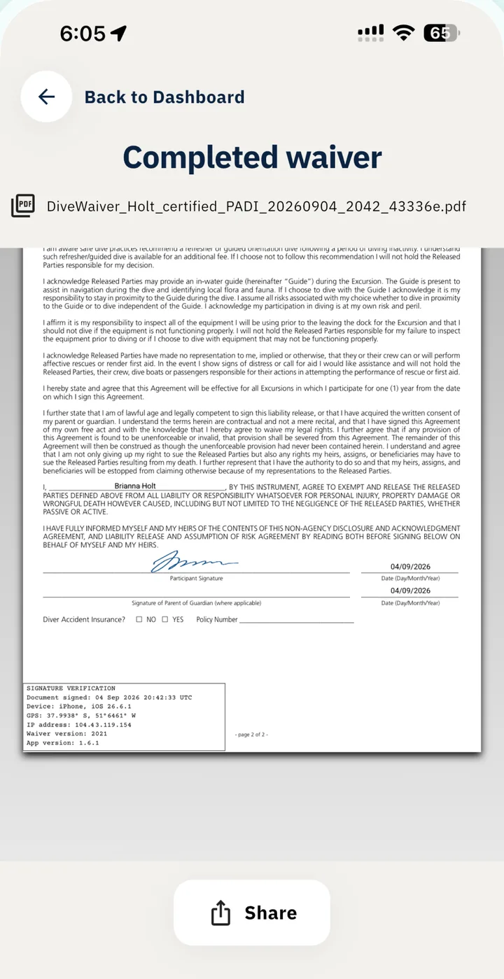 Finished PDF on the official form with the signature verification block